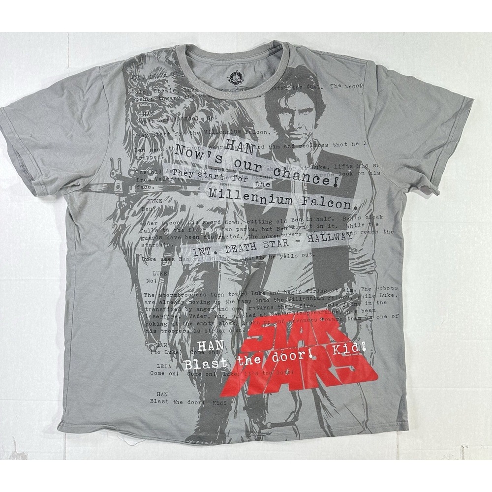 Star Wars Han Solo Chewbacca Graphic T Shirt Mens 2X Gray Disney Movie Tee